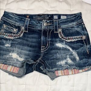 Miss Me Blue Distressed Jean Shorts with Frayed Hem